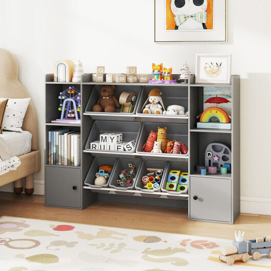 Kids Toy Storage and Bookshelf with Boxes and Open Shelves-Beige