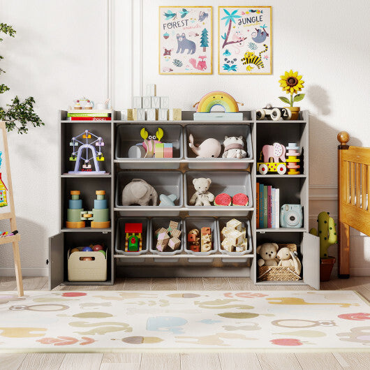 Kids Toy Storage and Bookshelf with Boxes and Open Shelves-Beige