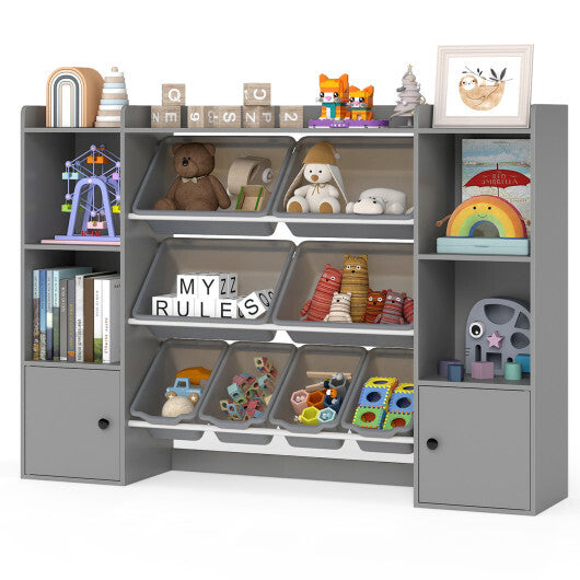 Kids Toy Storage and Bookshelf with Boxes and Open Shelves-Beige
