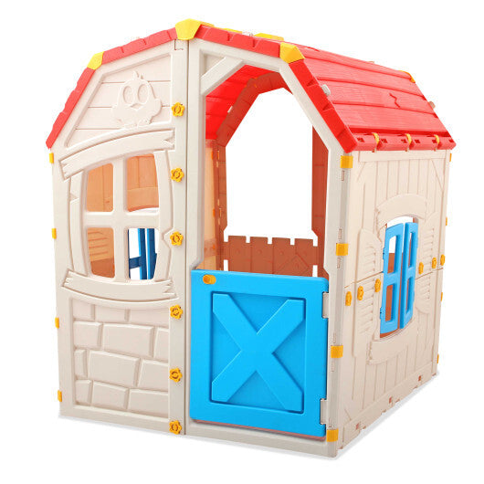 Kids Outdoor Playhouse with Openable Windows and Door for Indoor Room-Blue