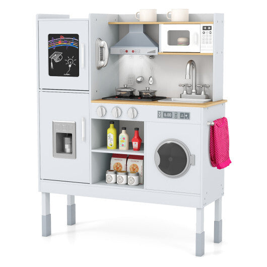 Pretend Play Kitchen Toy Kitchen Playset with Range Hood Ice Maker and Telephone-White