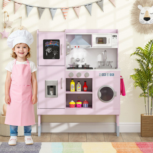 Pretend Play Kitchen Toy Kitchen Playset with Range Hood Ice Maker and Telephone-White