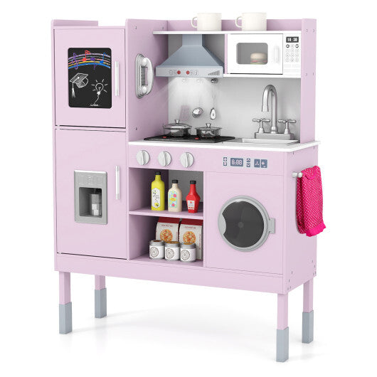 Pretend Play Kitchen Toy Kitchen Playset with Range Hood Ice Maker and Telephone-White