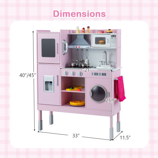 Pretend Play Kitchen Toy Kitchen Playset with Range Hood Ice Maker and Telephone-White