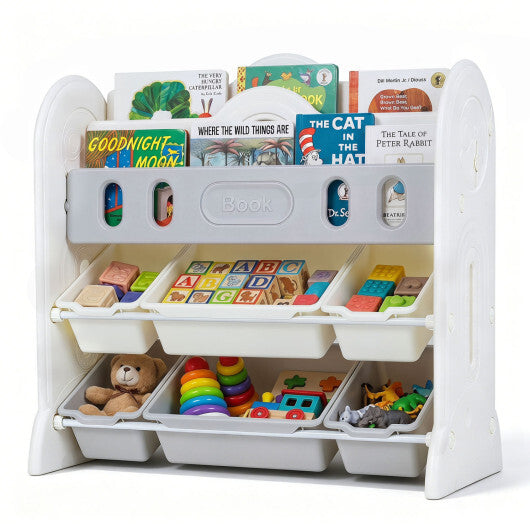 Kids Bookshelf and Toy Storage Organizer with 2 Front-Facing Racks W2B