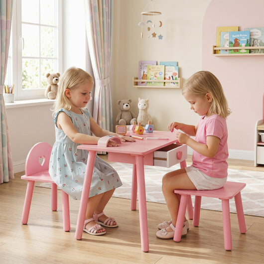 Kids Pretend Nail Salon Playset with Wooden Toddlers Makeup - Pink W2B