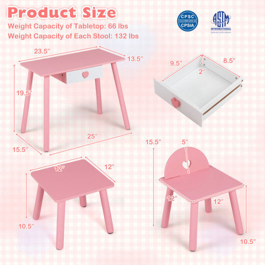 Kids Pretend Nail Salon Playset with Wooden Toddlers Makeup - Pink W2B