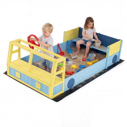 Large Car-Theme Sand Box with Bottom Liner and Fir Wood Frame-Blue W2B