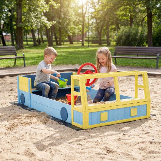 Large Car-Theme Sand Box with Bottom Liner and Fir Wood Frame-Blue W2B