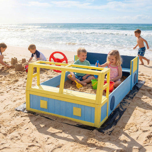 Large Car-Theme Sand Box with Bottom Liner and Fir Wood Frame-Blue W2B