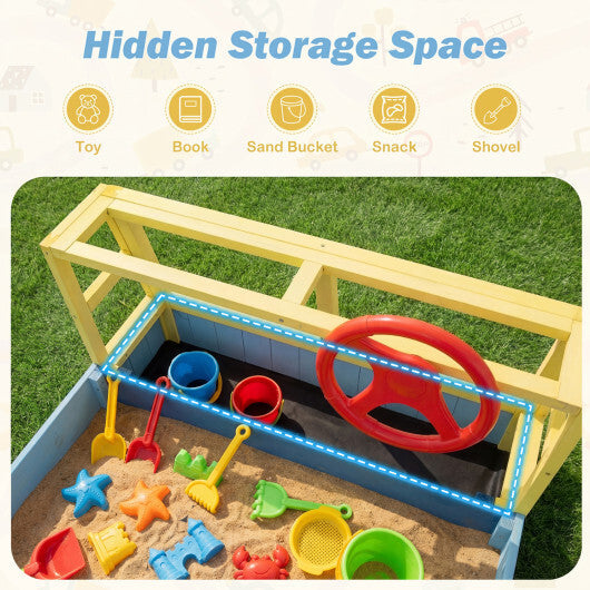 Large Car-Theme Sand Box with Bottom Liner and Fir Wood Frame-Blue W2B