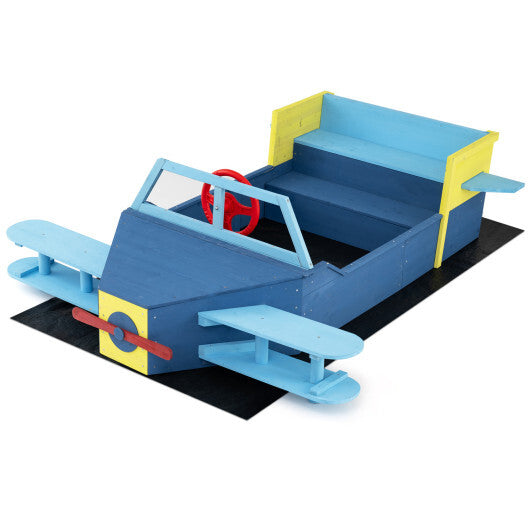 Large Wooden Kids Sandbox with Bottom Liner and Bench Seat-Blue W2B
