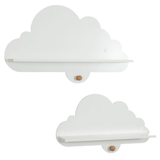 2 Pieces Floating Cloud Shelves Wall Mounted Storage Display Rack-White W2B