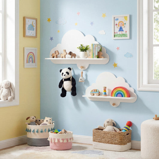 2 Pieces Floating Cloud Shelves Wall Mounted Storage Display Rack-White W2B