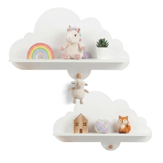 2 Pieces Floating Cloud Shelves Wall Mounted Storage Display Rack-White W2B