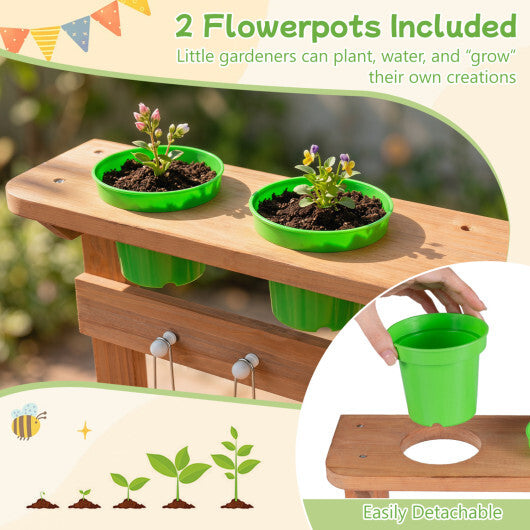 Kids Mud Kitchen with Water Tank and Sink and 15 Accessories for Ages 3+-Natural W2B