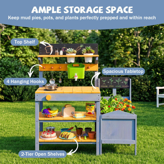 Mud Kitchen Set for Kids with Running Water Reservoir and Plant Pots for 3+-Yellow W2B