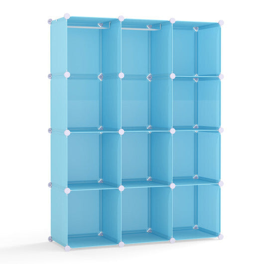 Modular Baby Wardrobe with 10 Cubes & Hanging Rod and Shelves Stackable-Pink W2B