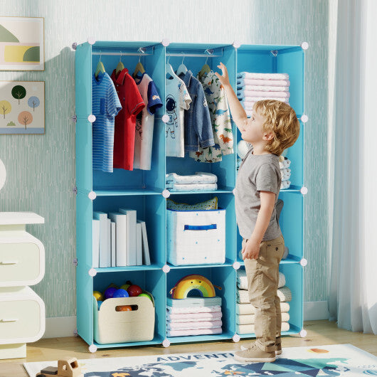 Modular Baby Wardrobe with 10 Cubes & Hanging Rod and Shelves Stackable-Pink W2B