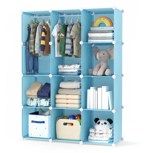 Modular Baby Wardrobe with 10 Cubes & Hanging Rod and Shelves Stackable-Pink W2B
