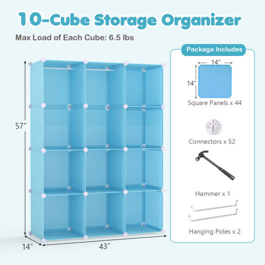 Modular Baby Wardrobe with 10 Cubes & Hanging Rod and Shelves Stackable-Pink W2B