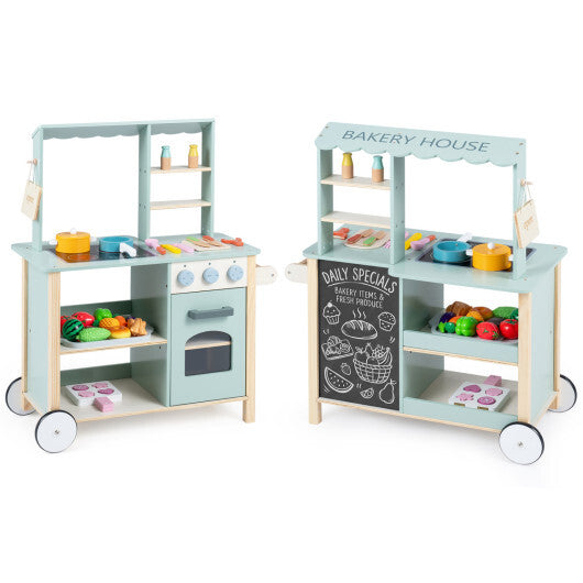Wooden Kitchen Playset with Cookware Accessories for Kids W2B