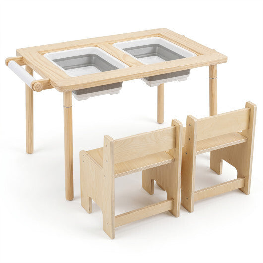 3-Piece Kids Activity Table and Chair Set with Adjustable Height-Natural W2B