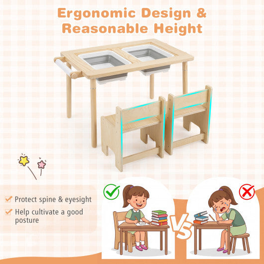 3-Piece Kids Activity Table and Chair Set with Adjustable Height-Natural W2B