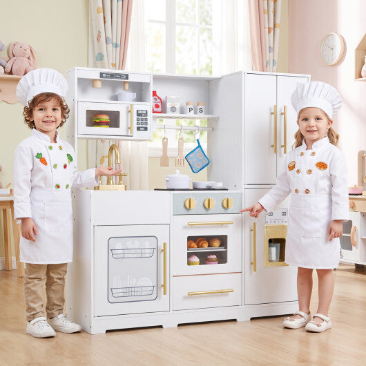 Wooden Play Kitchen with Lights & Sounds and Sink Stove Oven for Kids Ages 3+-Pink W2B