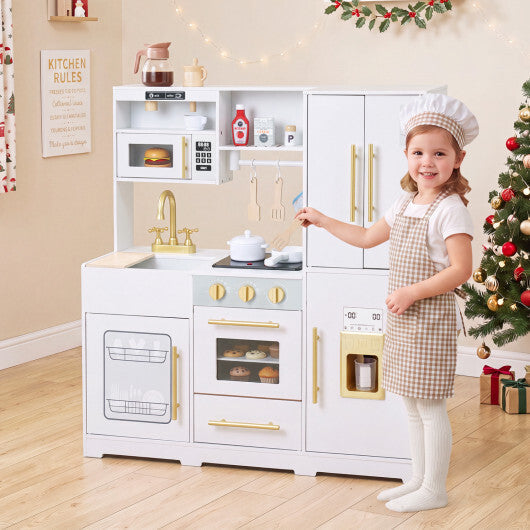 Wooden Play Kitchen with Lights & Sounds and Sink Stove Oven for Kids Ages 3+-Pink W2B