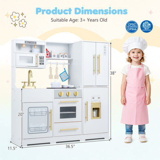 Wooden Play Kitchen with Lights & Sounds and Sink Stove Oven for Kids Ages 3+-Pink W2B