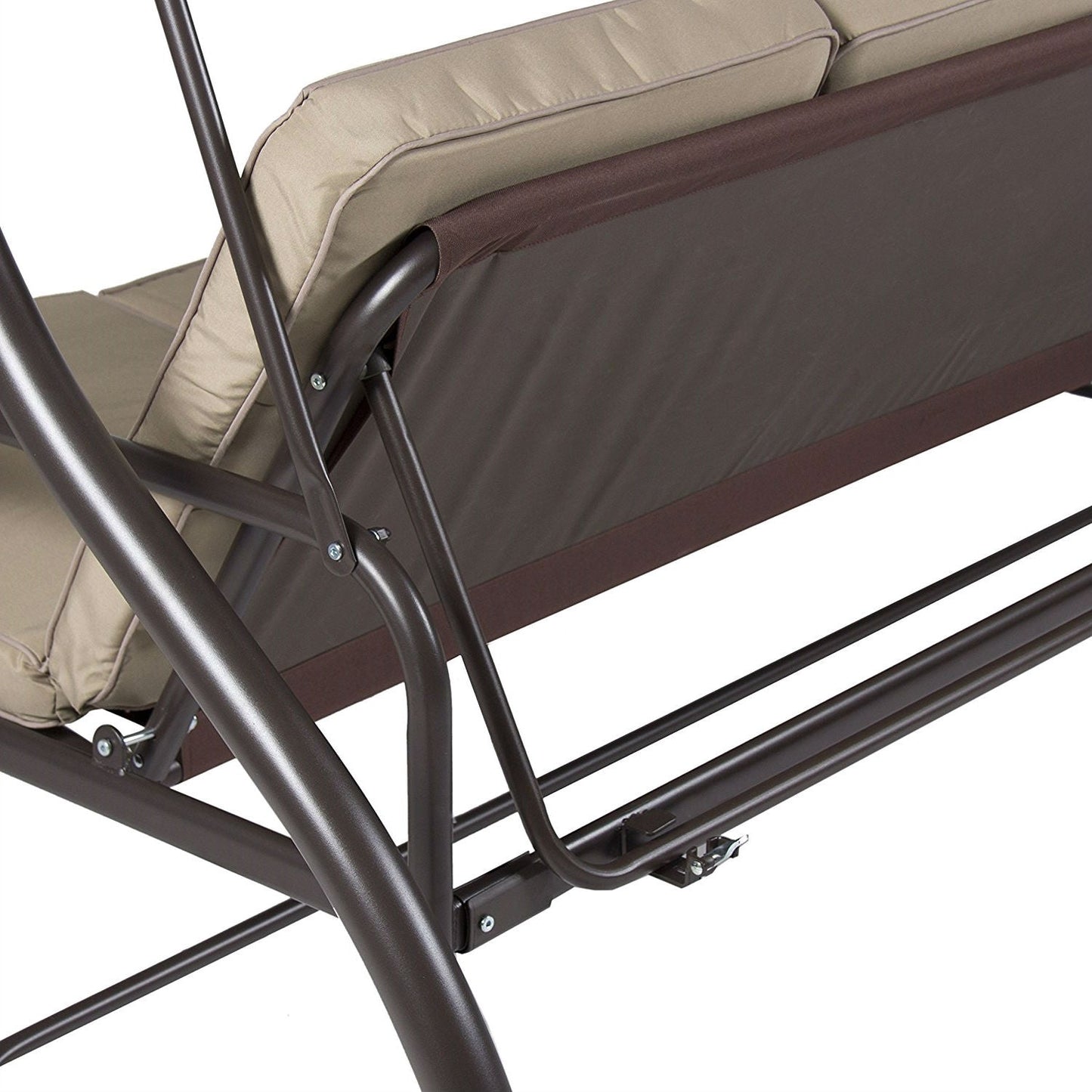 Tan 3-Seat Outdoor Porch Deck Patio Canopy Swing with Cushions FastFurnishings