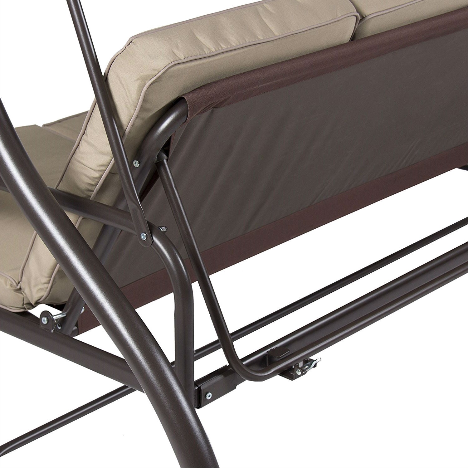 Tan 3-Seat Outdoor Porch Deck Patio Canopy Swing with Cushions FastFurnishings