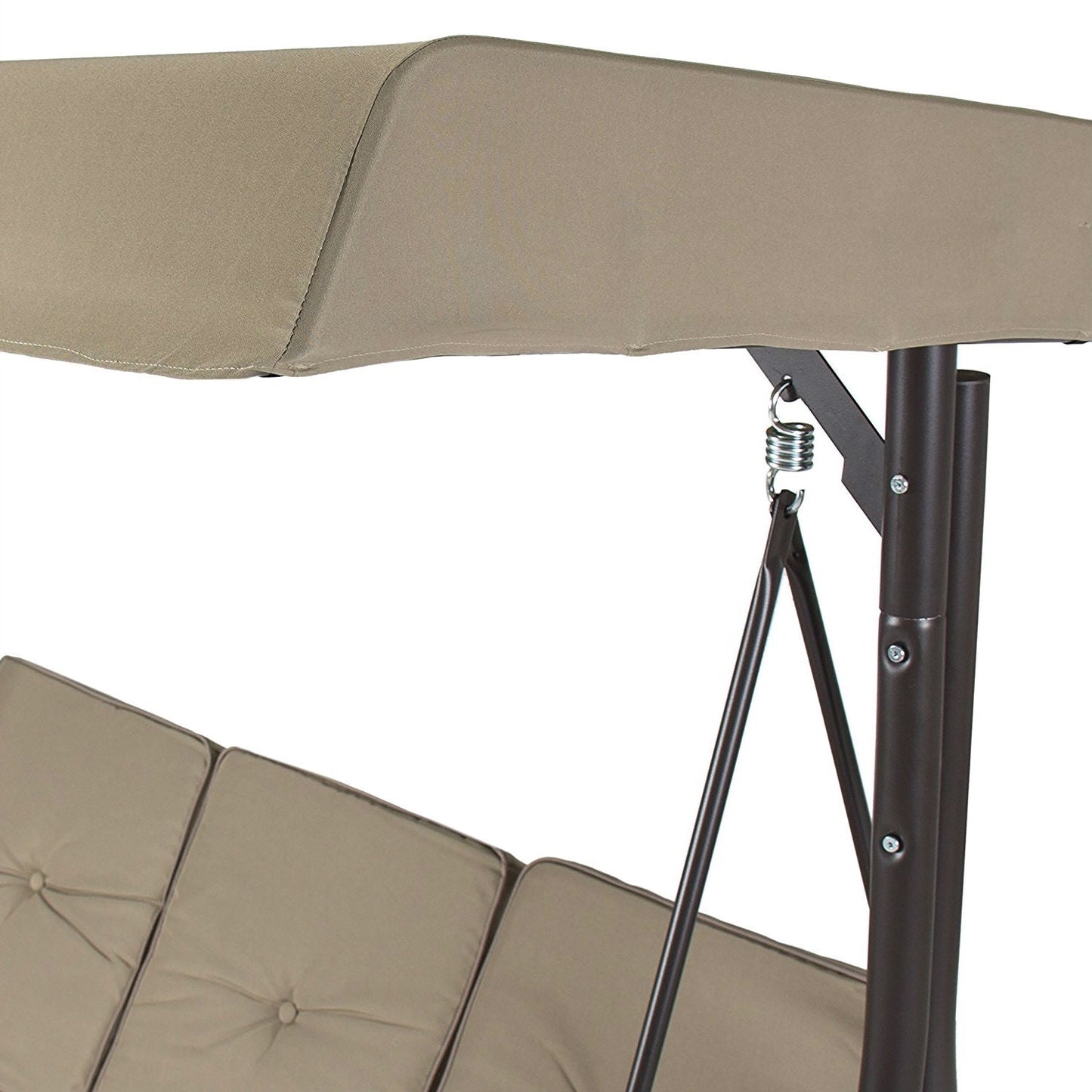 Tan 3-Seat Outdoor Porch Deck Patio Canopy Swing with Cushions FastFurnishings