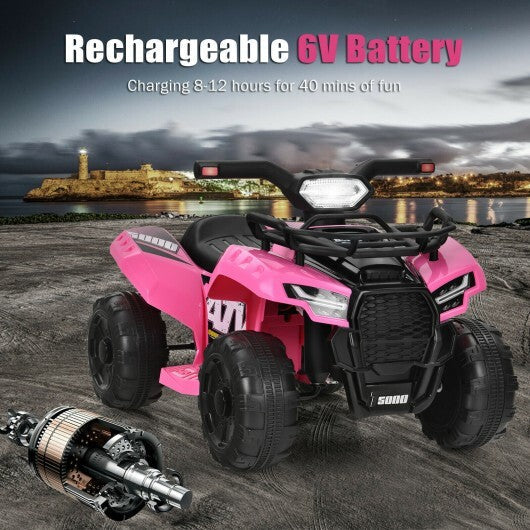 6V Kids ATV Quad Electric Ride On Car with LED Light and MP3-Pink - Color: Pink W2B