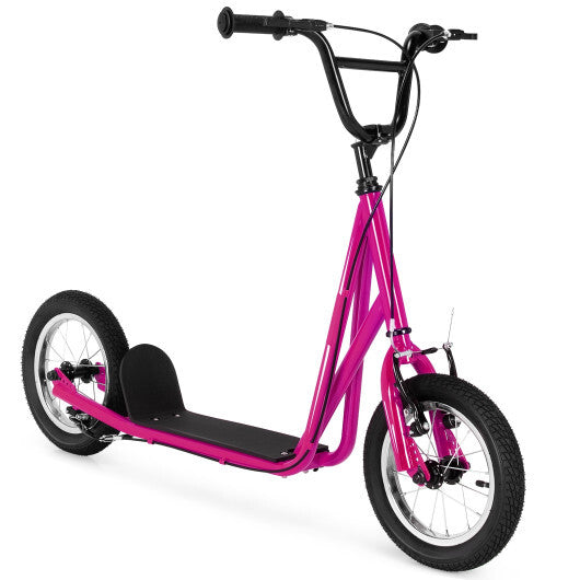 Height Adjustable Kid Kick Scooter with 12 Inch Air Filled Wheel-Pink W2B