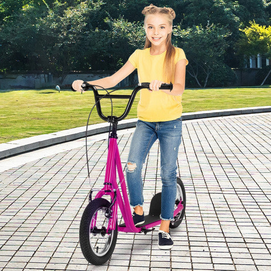 Height Adjustable Kid Kick Scooter with 12 Inch Air Filled Wheel-Pink W2B