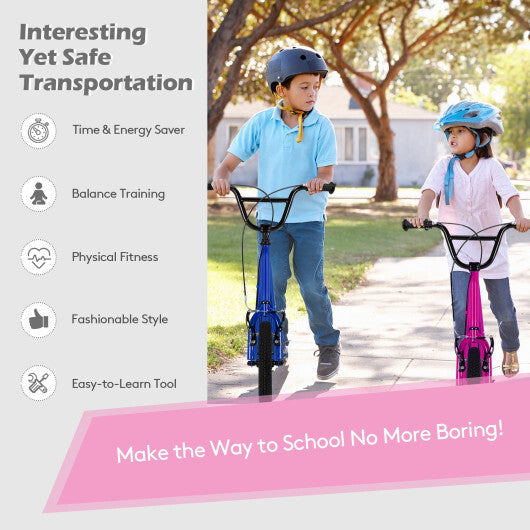 Height Adjustable Kid Kick Scooter with 12 Inch Air Filled Wheel-Pink W2B