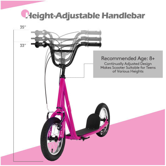 Height Adjustable Kid Kick Scooter with 12 Inch Air Filled Wheel-Pink W2B