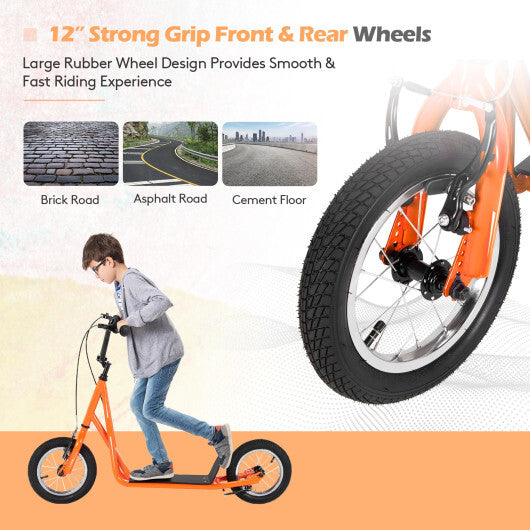 Height Adjustable Kid Kick Scooter with 12 Inch Air Filled Wheel-Pink W2B