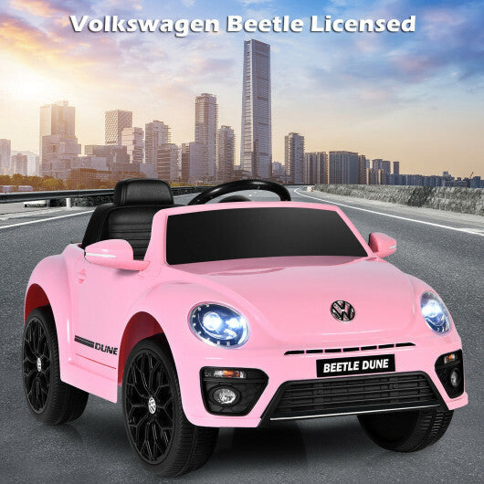 Volkswagen Beetle Kids Electric Ride On Car with Remote Control-Pink - Color: Pink W2B
