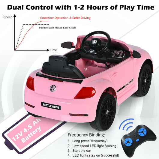 Volkswagen Beetle Kids Electric Ride On Car with Remote Control-Pink - Color: Pink W2B