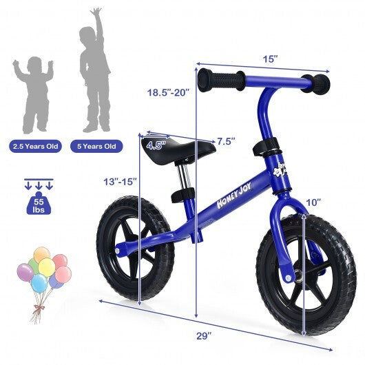 Kids No Pedal Balance Bike with Adjustable Handlebar and Seat-Red W2B