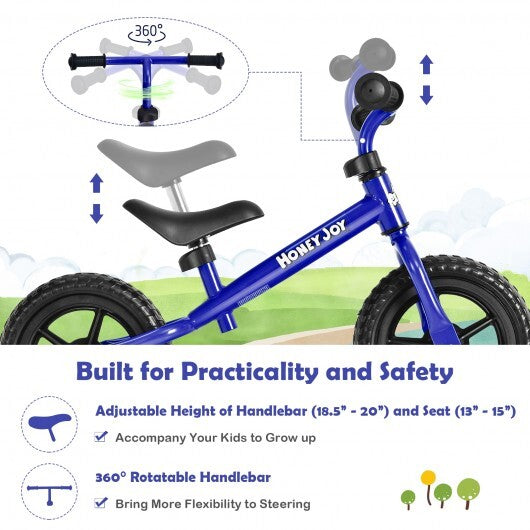 Kids No Pedal Balance Bike with Adjustable Handlebar and Seat-Red W2B