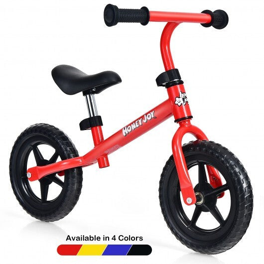 Kids No Pedal Balance Bike with Adjustable Handlebar and Seat-Red W2B