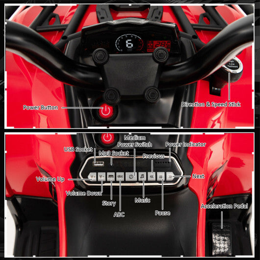 12V Kids Ride On ATV 4 Wheeler with MP3 and Headlights-Red W2B