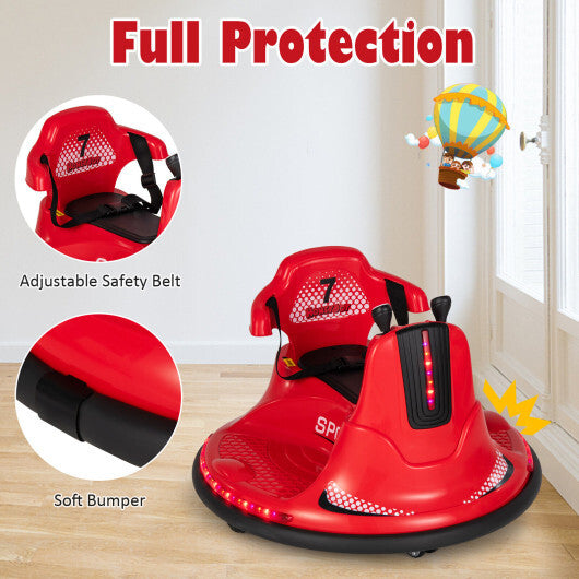 12V Kids Ride On Bumper Car with Remote Control Lights and Music-Red - Color: Red W2B