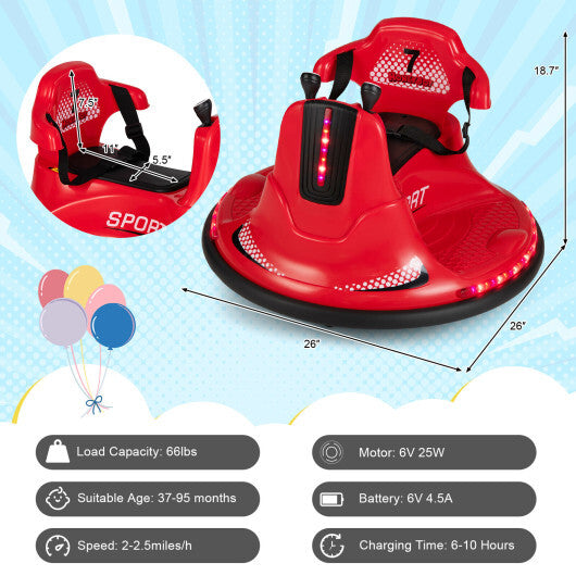 12V Kids Ride On Bumper Car with Remote Control Lights and Music-Red - Color: Red W2B
