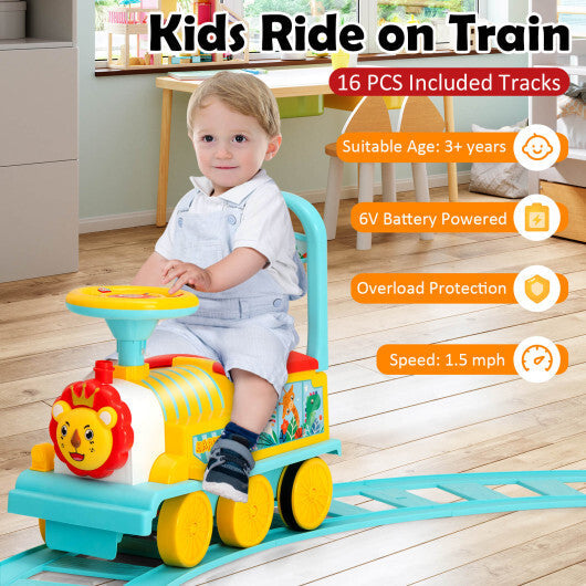 6V Electric Kids Ride On Car Toy Train with 16 Pieces Tracks-Green W2B