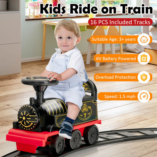 6V Electric Kids Ride On Car Toy Train with 16 Pieces Tracks-Green W2B